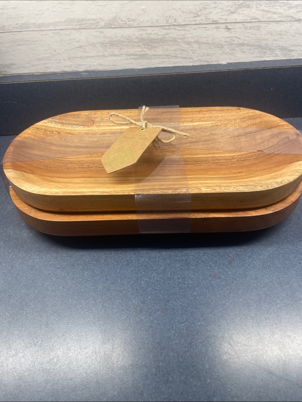 Wood Serving Tray Set - Natural Brown Wooden Dinnerware